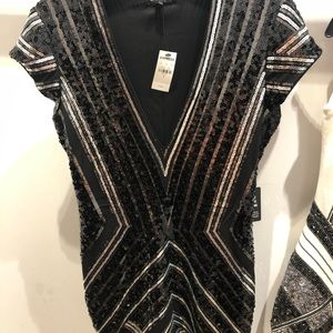 Sparkly Short Sleeve V Neck Midi Dress